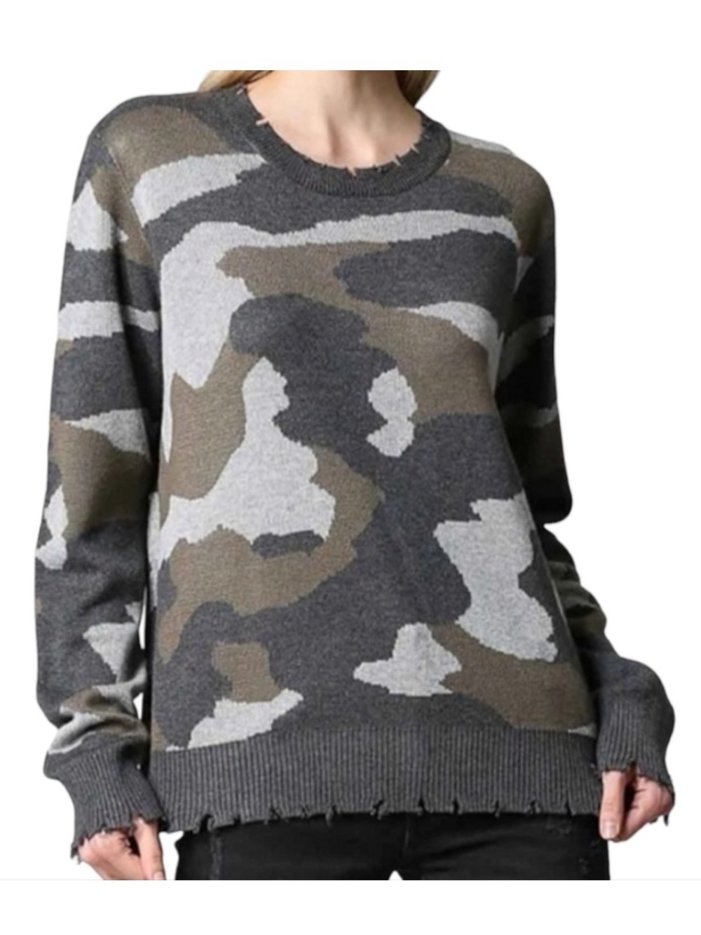 Fate Camouflage Crewneck Sweater - Gray, Olive, Cream